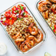 Garlic Ginger Shrimp with Quinoa and Tomato Salsa