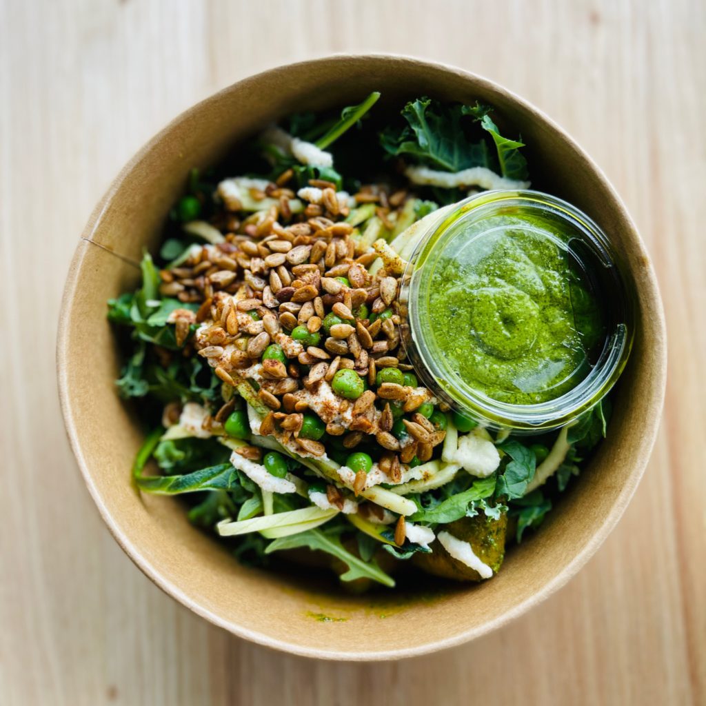 Plant Based and Delicious Smashed Potato Bowl with House Pesto Sauce from Menu Mandala who makes the best food in Calgary