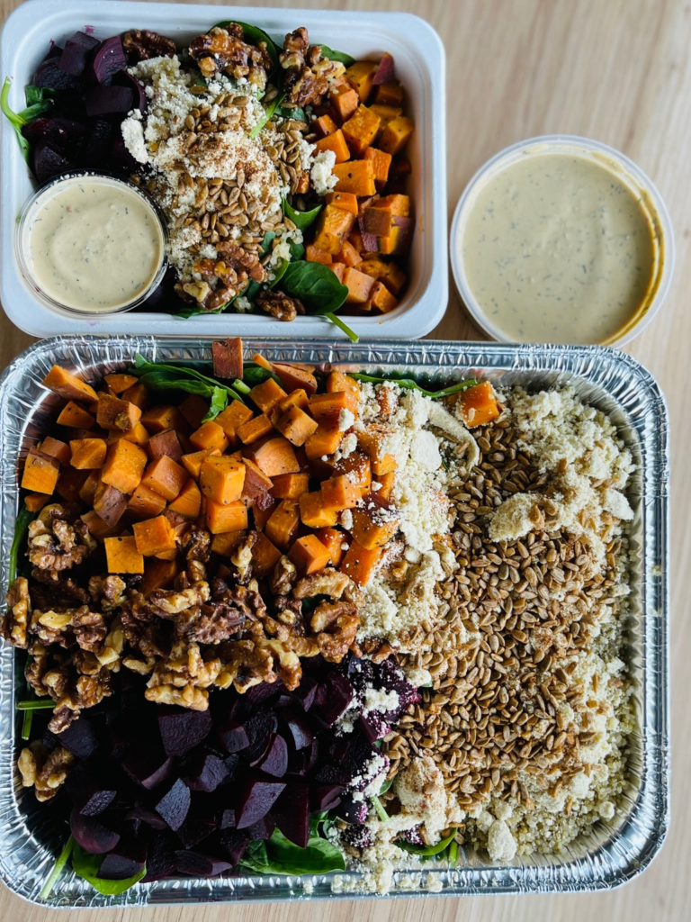 Two sizes of ready to eat meals made in calgary for the family, office, or on the go individual