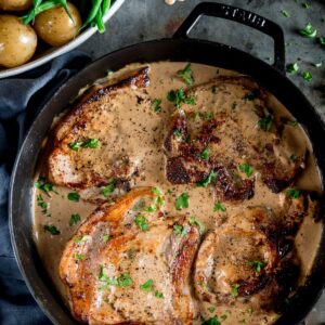 Pork chops in a Dijon mushroom sauce