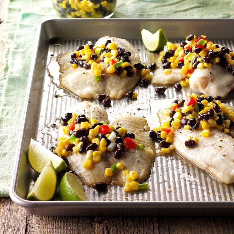Honey Lime Tilapia with corn black bean salsa & Rice